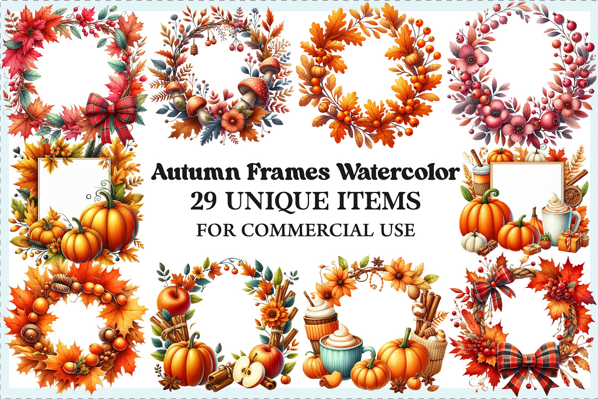 Autumn Frames Watercolor Clipart, an Illustration by Craft Nest (Photo 1 of 5)