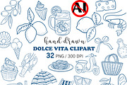 La Dolce Vita Italian Summer Clipart, a Food Illustration by PatternPalette (Thumbnail 1 of 8)