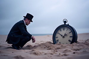Elegant man with a hat looks at a cl, a Business Photo by Perpis