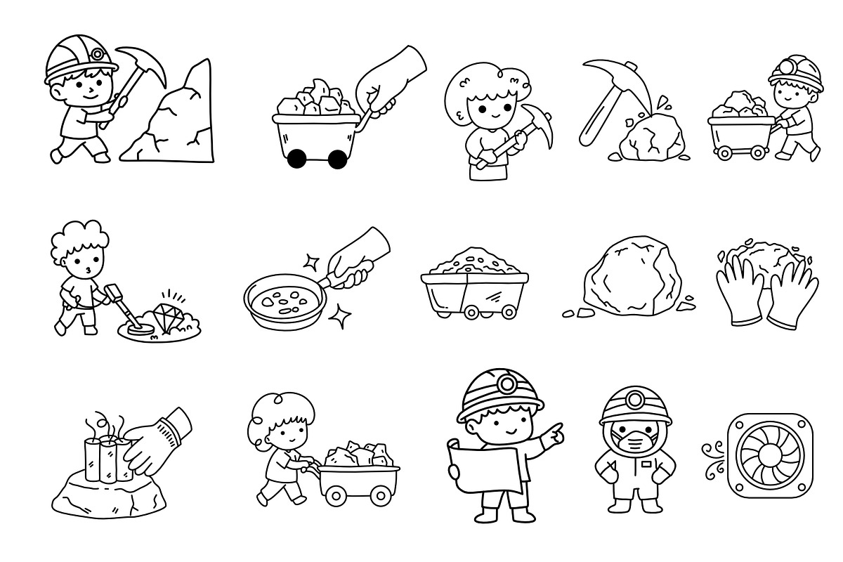 miners illustration line vector set, an Object Illustration by foxndeer (Photo 3 of 4)