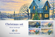 Winter Festive Landscape, a Decorative Illustration by Countryside life (Thumbnail 1 of 11)