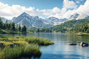 National park with lake on mountain background, a Nature Photo by AlyaAnd