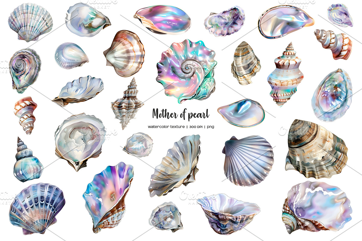 Watercolor pearl shell clipart 28PNG, an Object Illustration by Art and Funny (Photo 2 of 3)