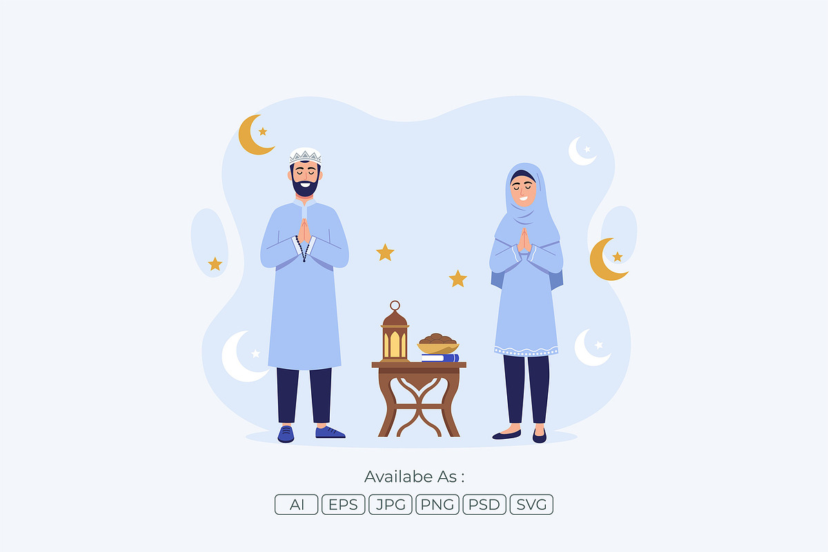 Muslim Family Iftar Ramadan, a Seasonal Illustration by Partikusi Design (Photo 2 of 3)