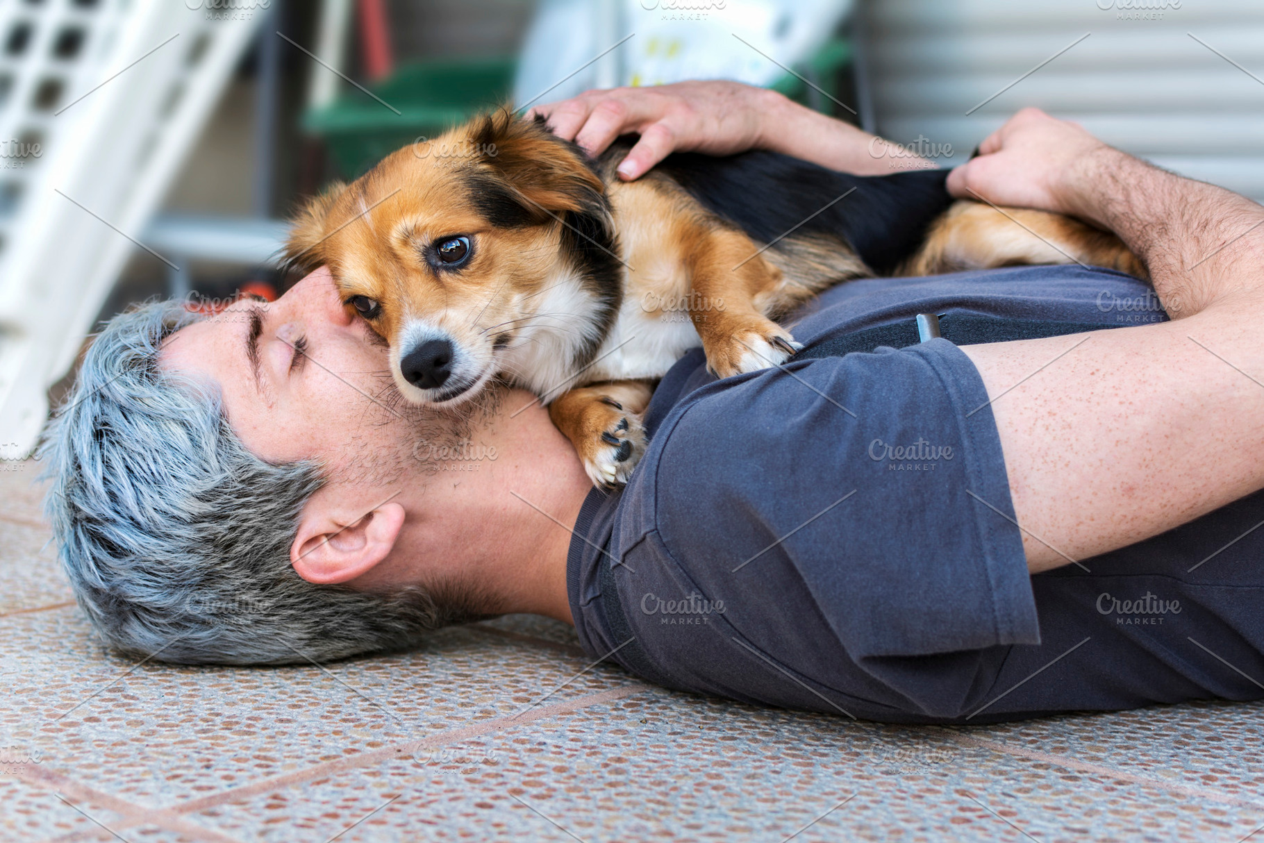 Hug of a man and his dog., an Animal Photo by RaquelVizcaíno