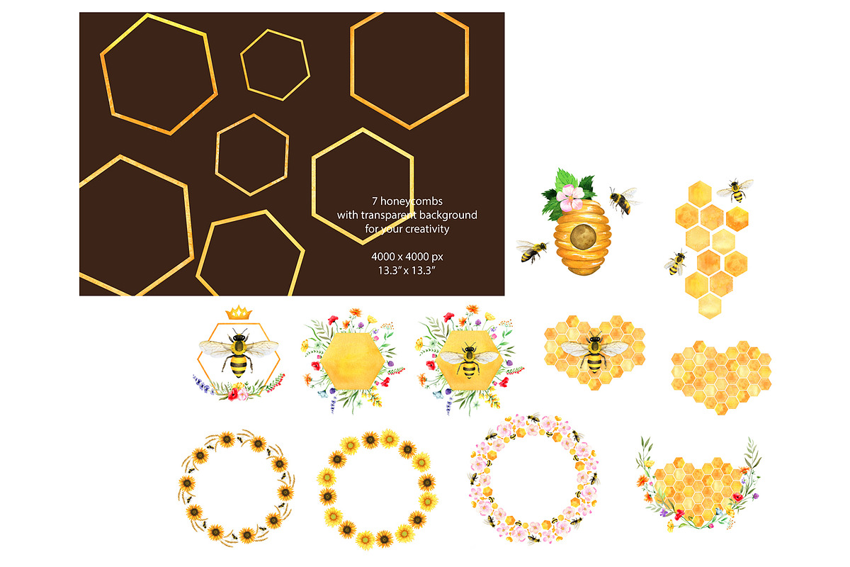 Honey Bee Watercolor Bundle, an Animal Illustration by Lemon design (Photo 5 of 10)