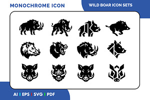 Wild Boar Icons Bundle, a Solid Icon by Fontmine Studio