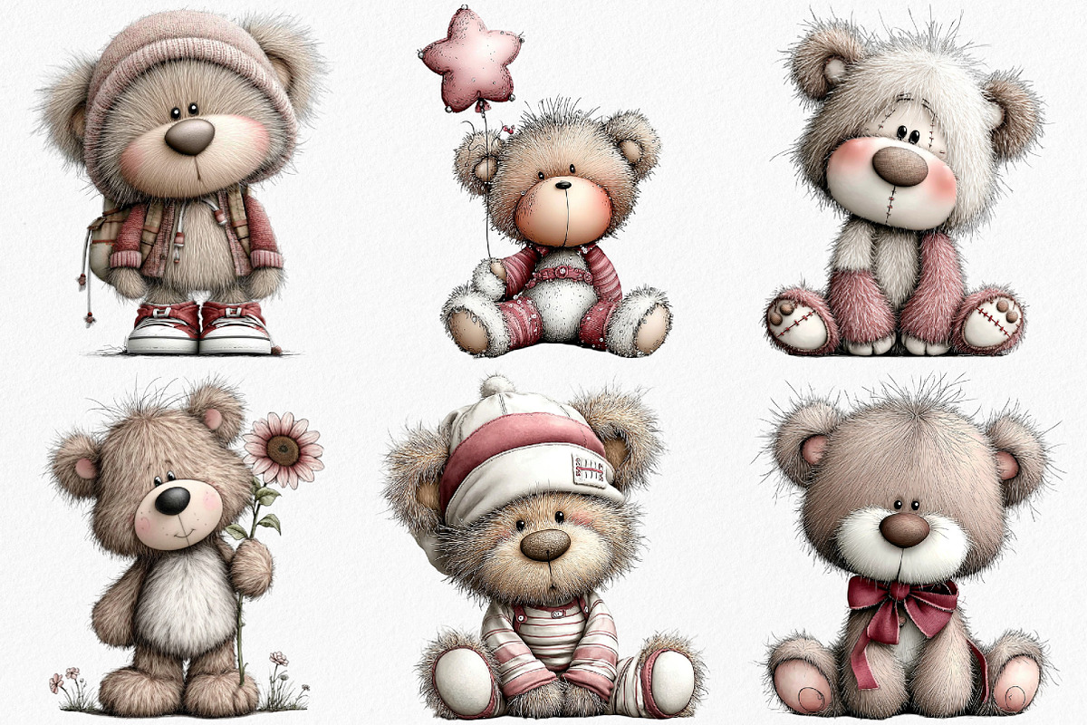 Watercolor Teddy Bear Clipart Bundle, an Illustration by Canvas Craft (Photo 3 of 8)