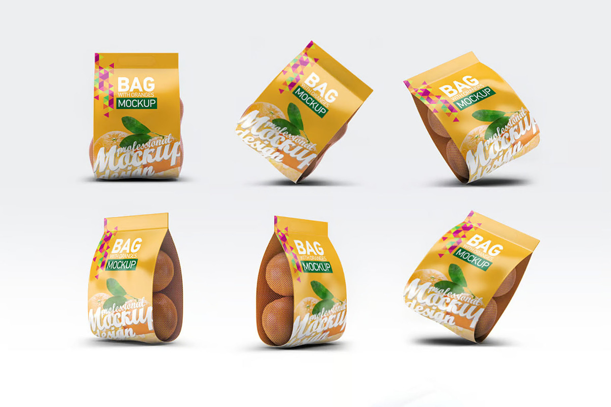 Bag with Oranges Mockup, a Packaging Mockup by Hubzway (Photo 1 of 7)