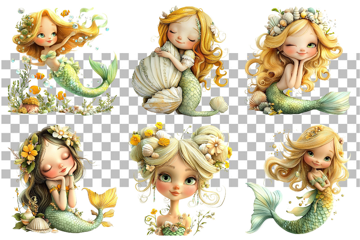 Summer Cute Mermaid Clipart, a Seasonal Illustration by Daily.Designs (Photo 3 of 5)