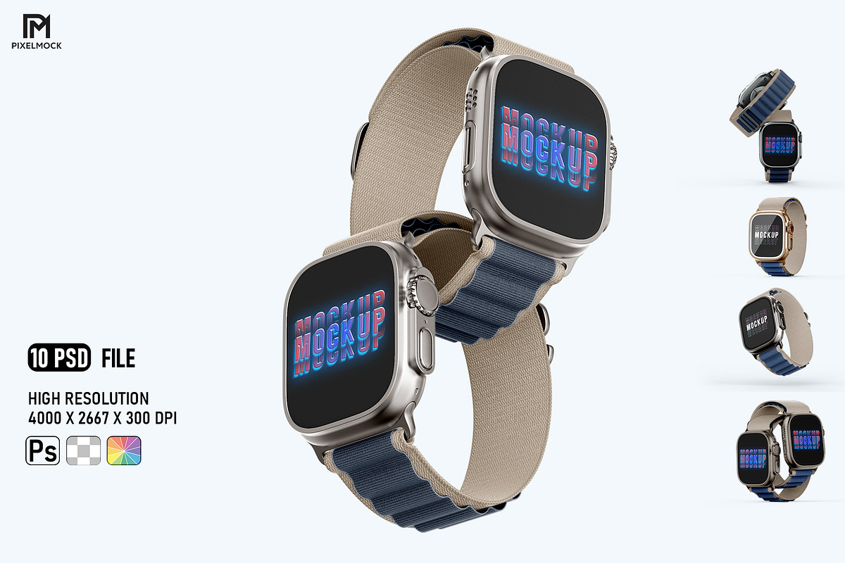 Apple Watch Ultra Mockup, a Wearable Device Mockup by pixelmock (Photo 1 of 17)