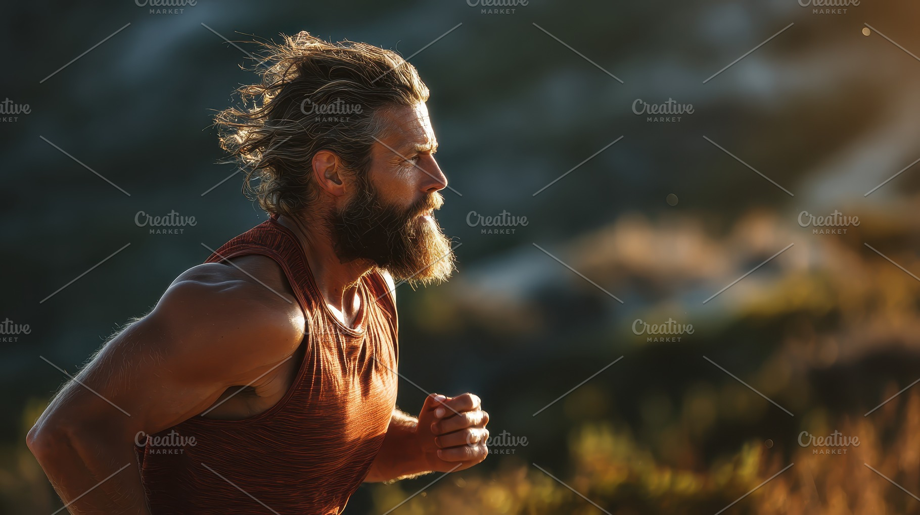 Bearded Man Trail Running Outdoors G, a Photo by Pixeness Studio