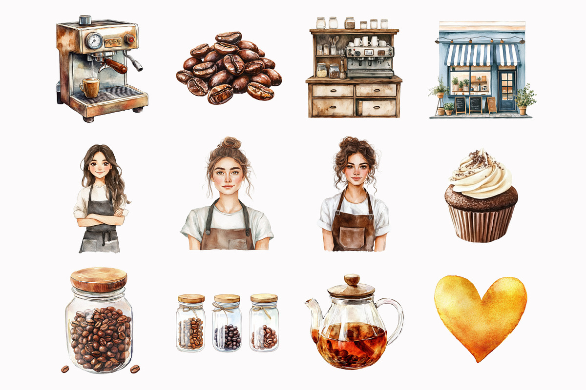 Watercolor Coffee Lover Clipart, an Illustration by Design Market (Photo 3 of 4)