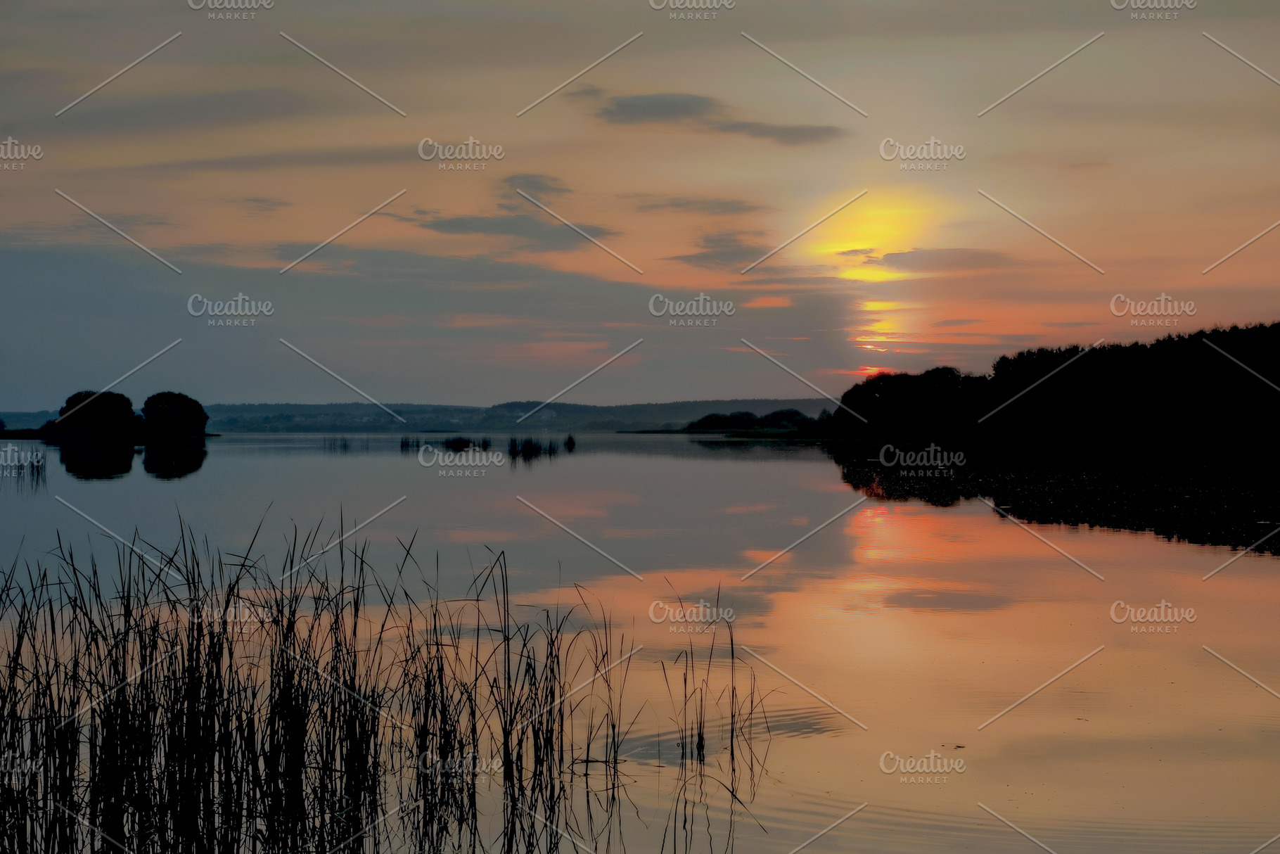 Sunset on the lake featuring sunset, lake, and sky, a Nature Photo by SergeKa