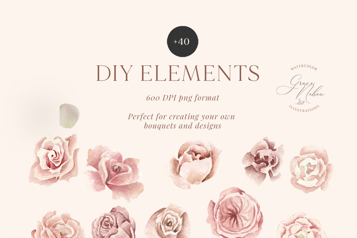 Blush Garden- Watercolor Floral set, a Texture Illustration by Grace Noboa Illustrations (Photo 3 of 10)