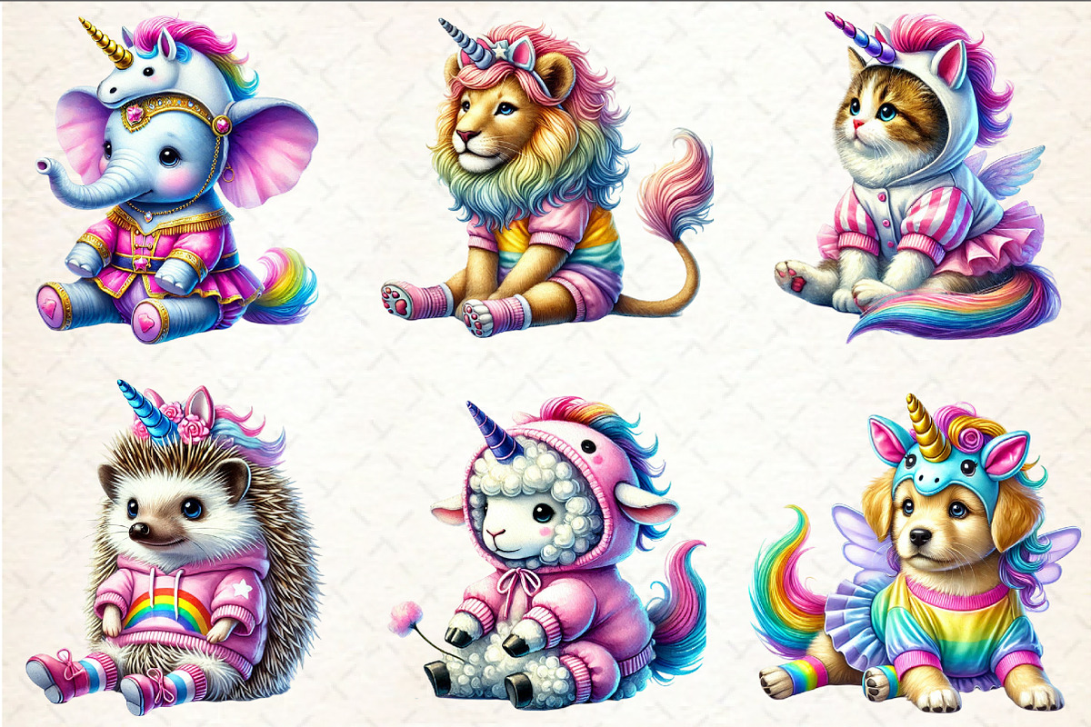 Watercolor Unicorn Cute Animals Clip, a Seasonal Illustration by Rose Art (Photo 3 of 6)