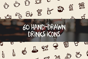 60 hand-drawn drinks icons