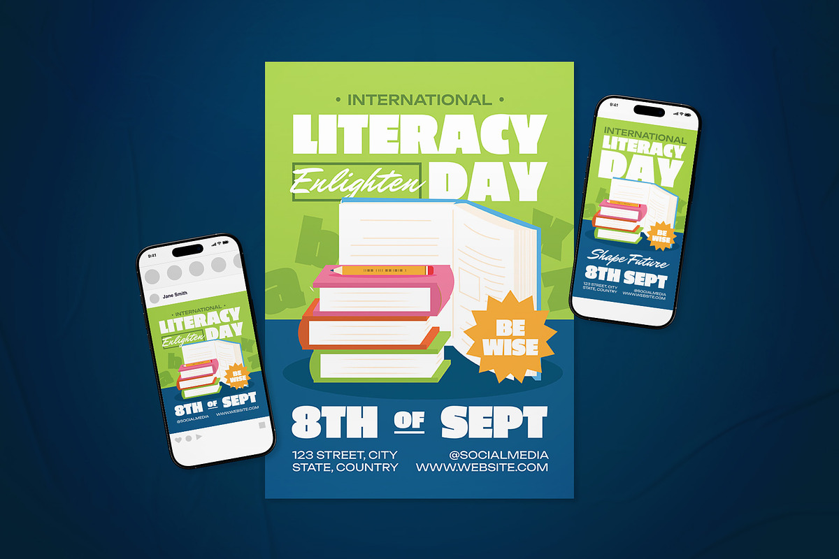 International Literacy Day Flyer Set, a Flyer Template by The Good Store (Photo 1 of 2)