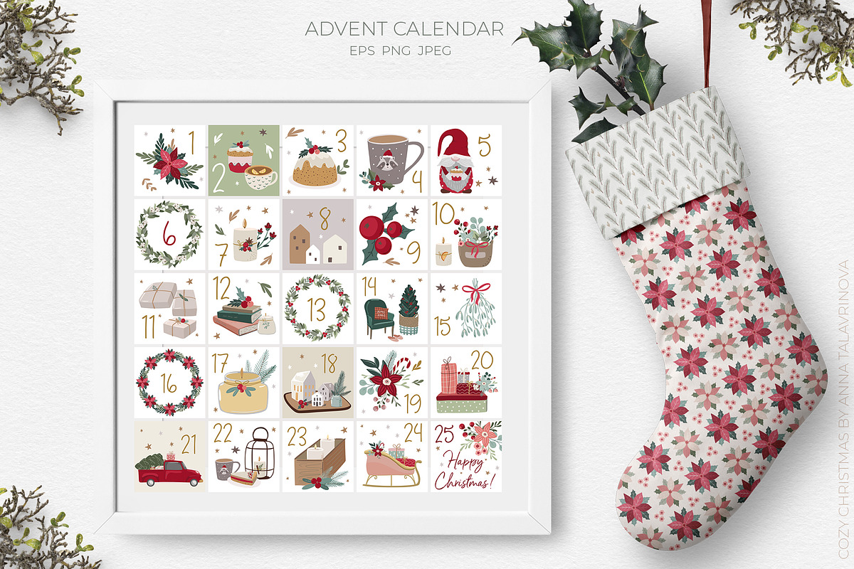 Cozy Christmas pattern & clipart, a Seasonal Illustration by Cozy pattern shop (Photo 10 of 13)