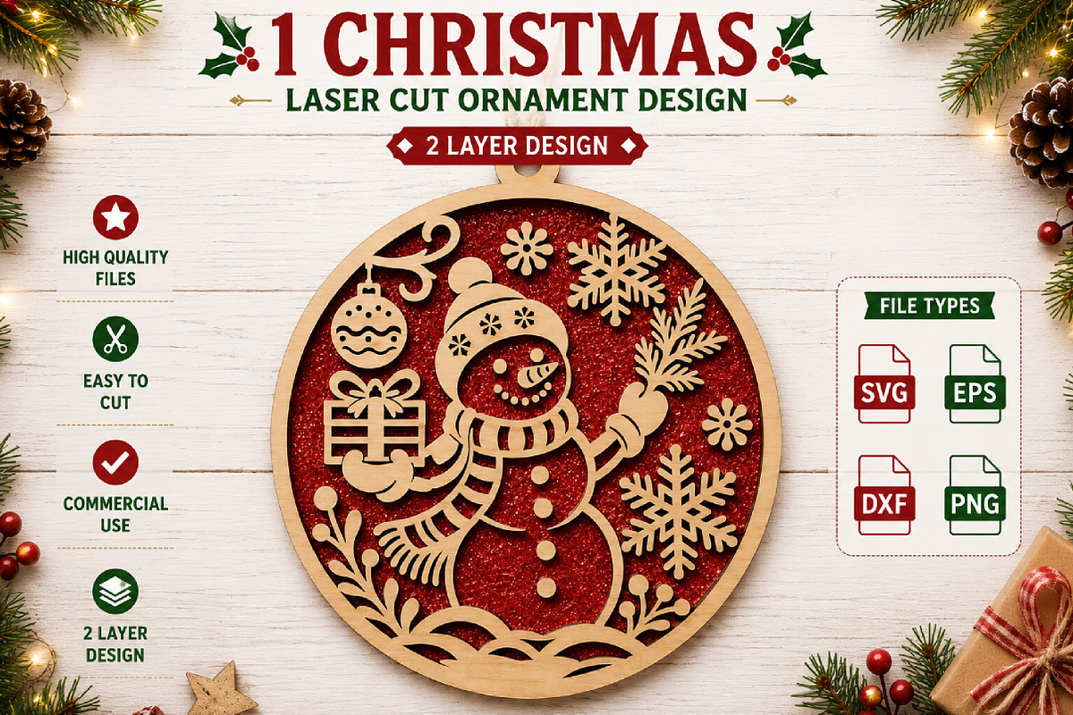 Christmas Snowman Laser Cut SVG, an Object Graphic by Layerology (Photo 3 of 3)
