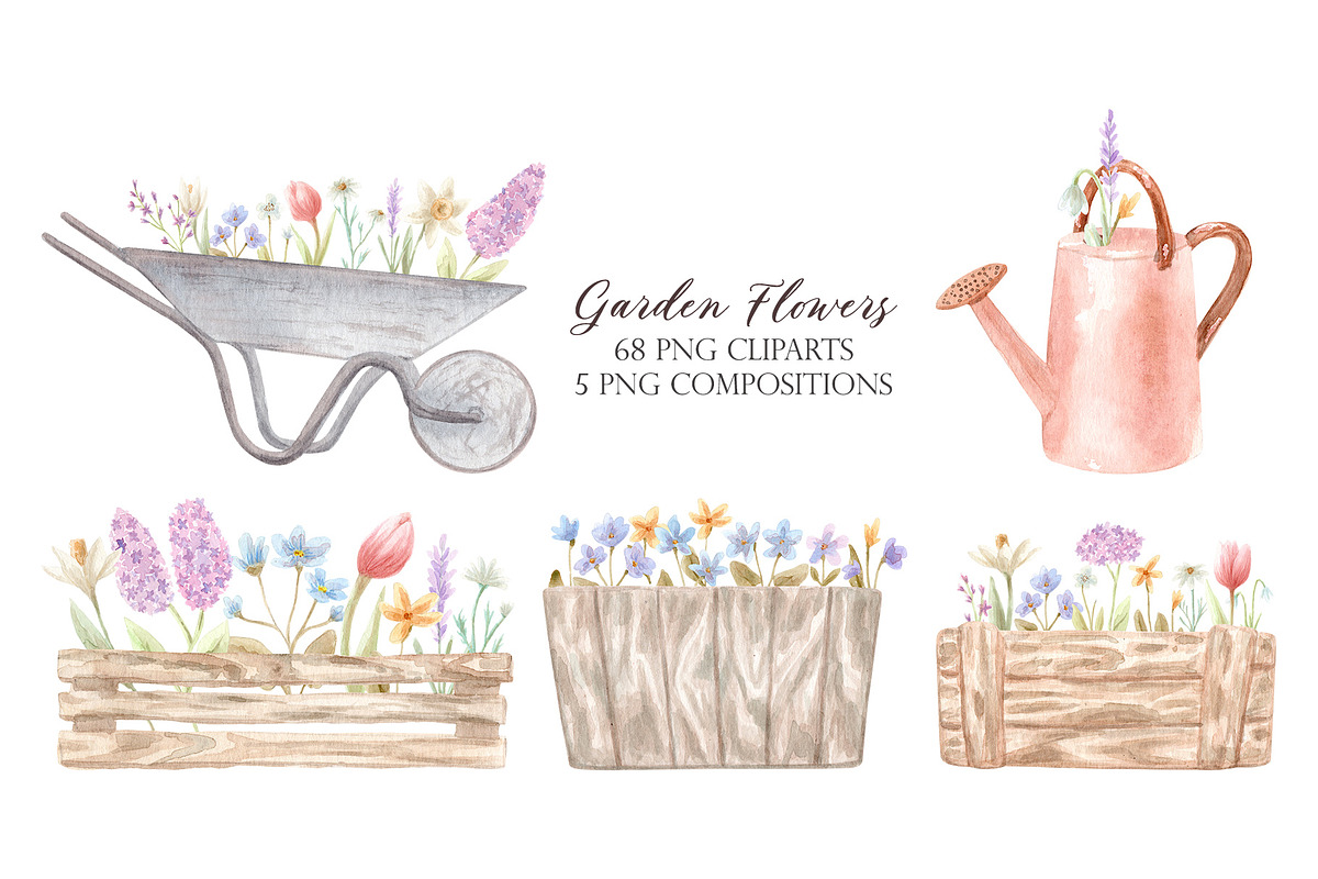 Garden Flowers. Watercolor Cliparts, a Decorative Illustration by Slastick (Photo 3 of 10)