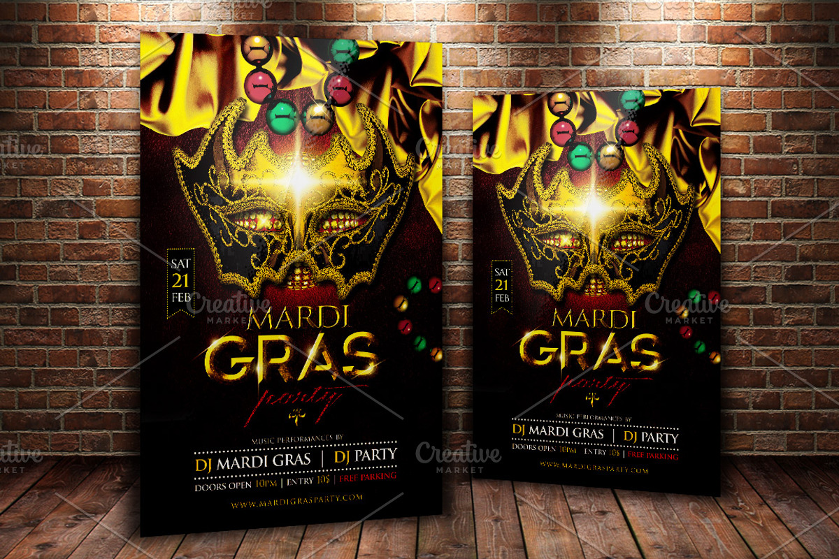 Mardi Gras Party Flyer Template, a Flyer Template by MergeIdea (Photo 2 of 3)
