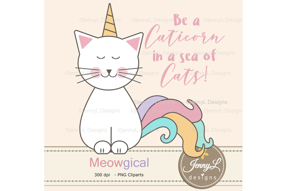 Caticorn Cat Digital Paper & Clipart, a Pattern Graphic by JennyL Designs (Photo 4 of 8)