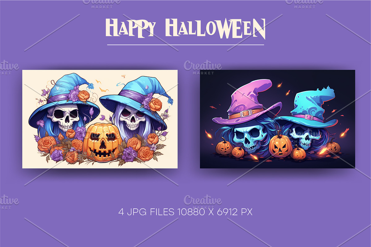 Set Halloween Skull posters. Clipart, a Decorative Illustration by KENO Mascots (Photo 4 of 5)