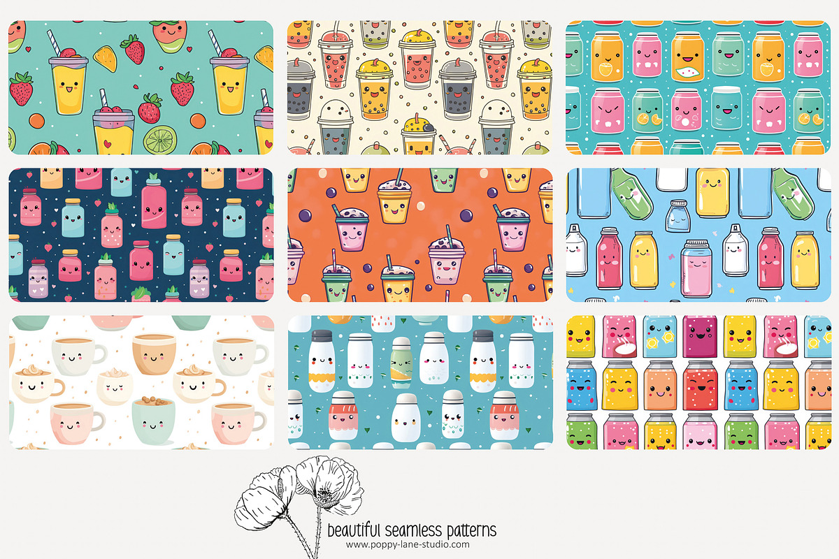 70 kawaii drinks seamless pattern, a Pattern Graphic by Poppy Lane Studio (Photo 9 of 10)