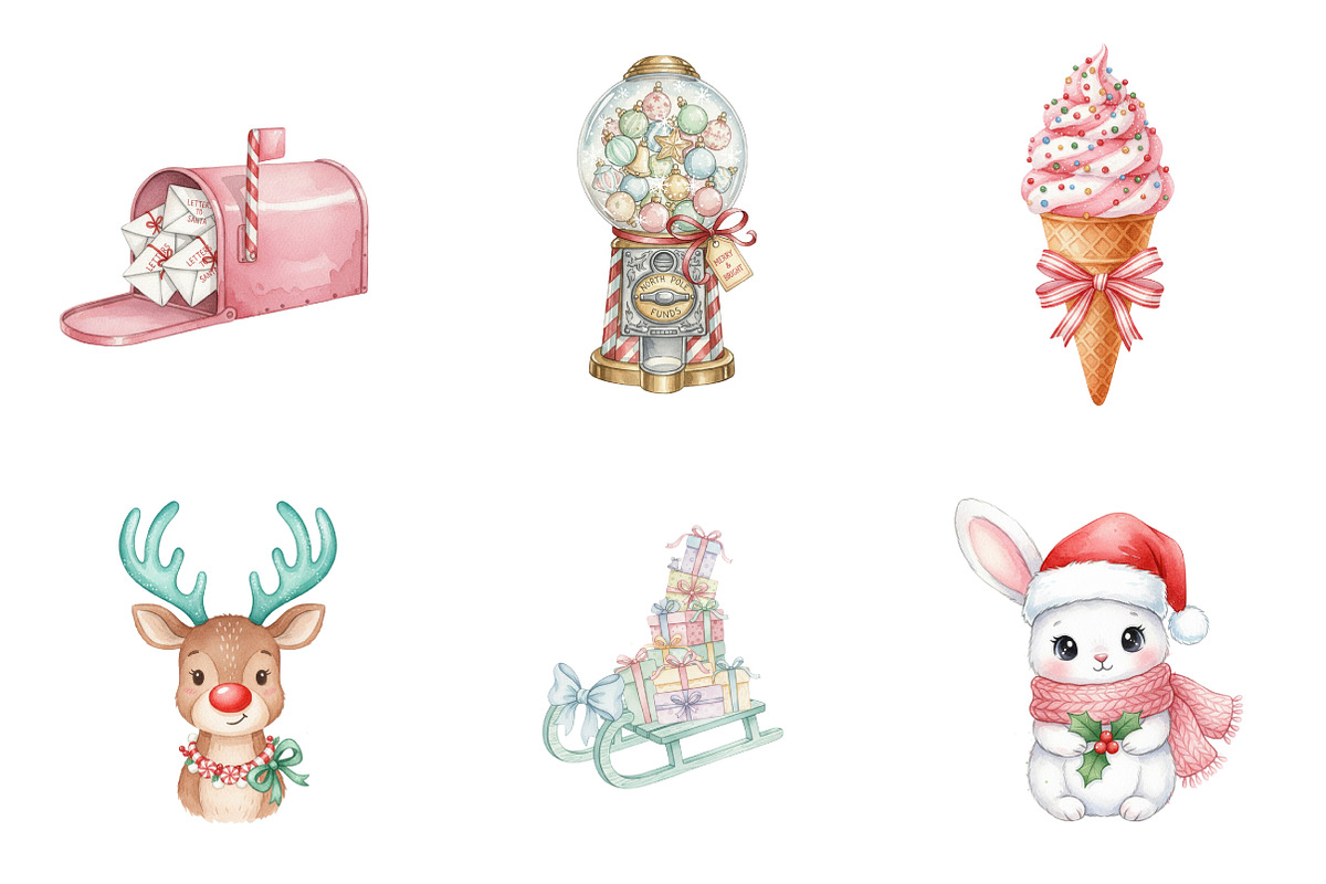 Retro Pastel Christmas Clipart PNG, an Illustration by SinaCreation (Photo 3 of 7)