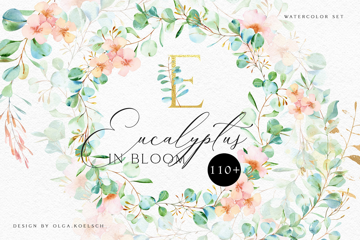 Eucalyptus Bloom Watercolor, a Texture Illustration by Olga Koelsch (Photo 1 of 11)