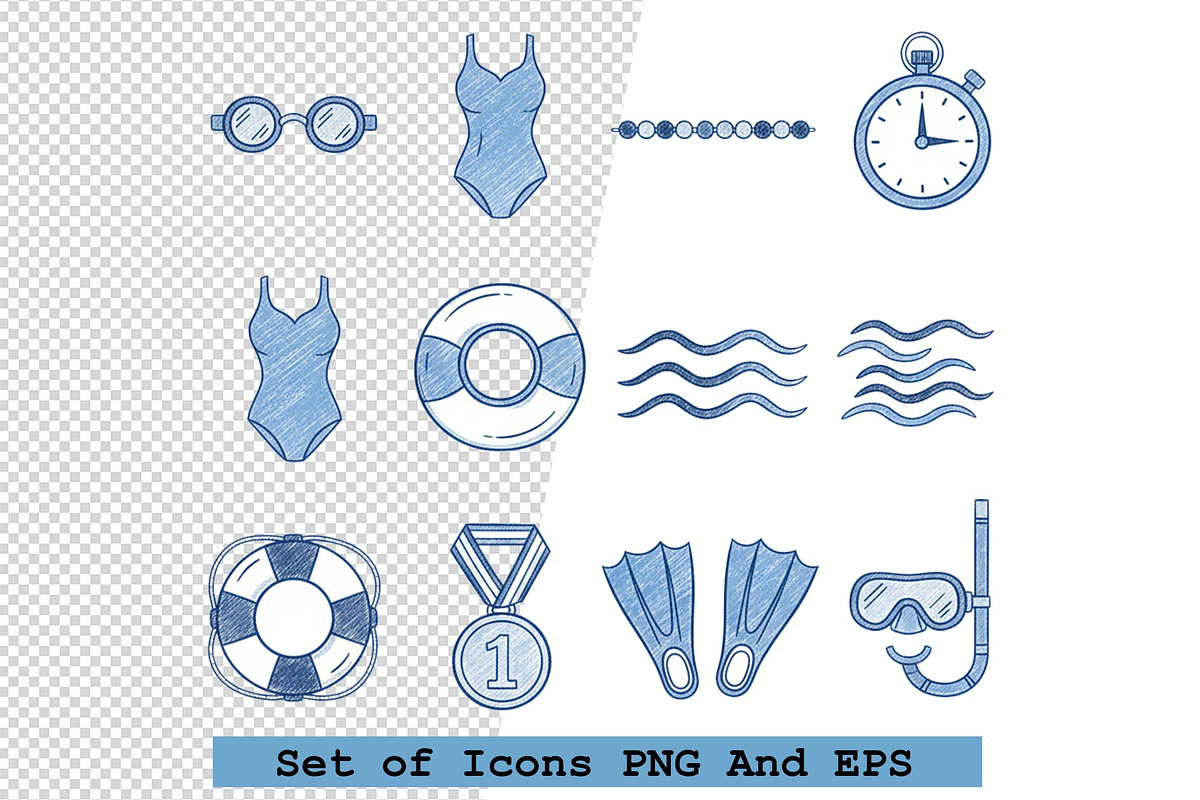 Set of swimming icons Vector, an Icon by one-touch