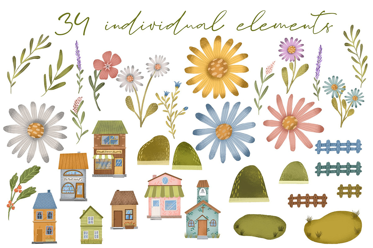 Cozy houses clipart and pattern set, an Object Illustration by Yelloo Fish (Photo 3 of 12)