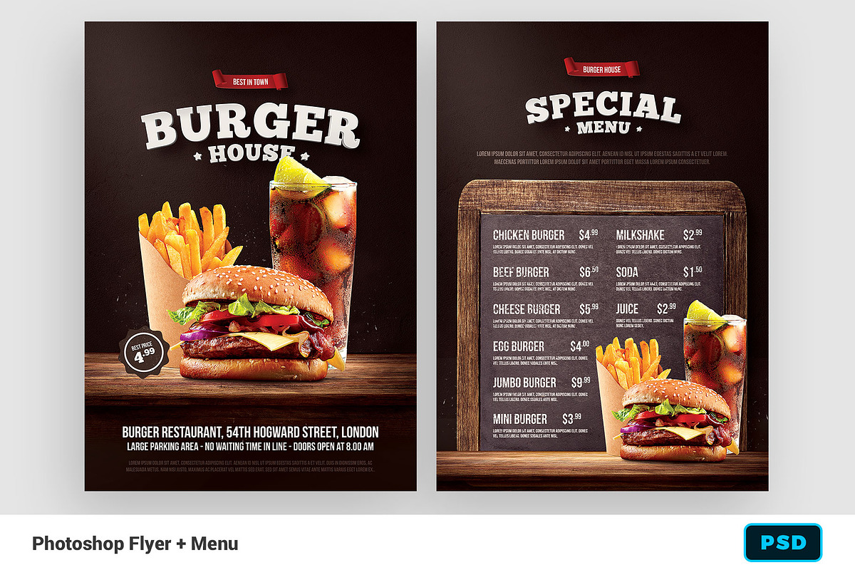 Burger Flyer + Menu, a Flyer Template by Bornx Design (Photo 1 of 2)