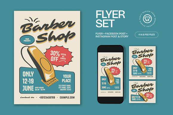 Blue Vintage Barbershop Flyer Set preview 5