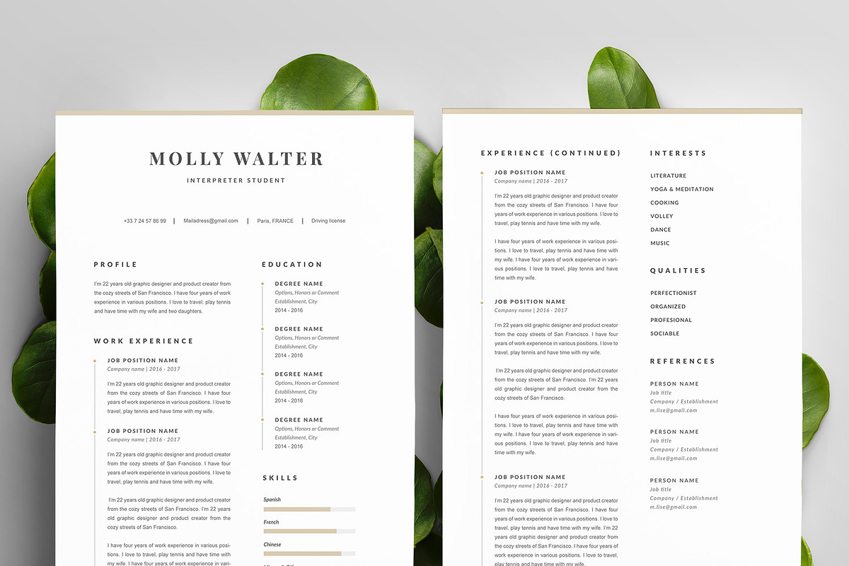 Modern Resume Template  MOLLY A4, a Resume Template by Graace Studio (Photo 2 of 4)