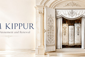 Yom Kippur synagogue interior with o, a Photo by Dvoevnore photos
