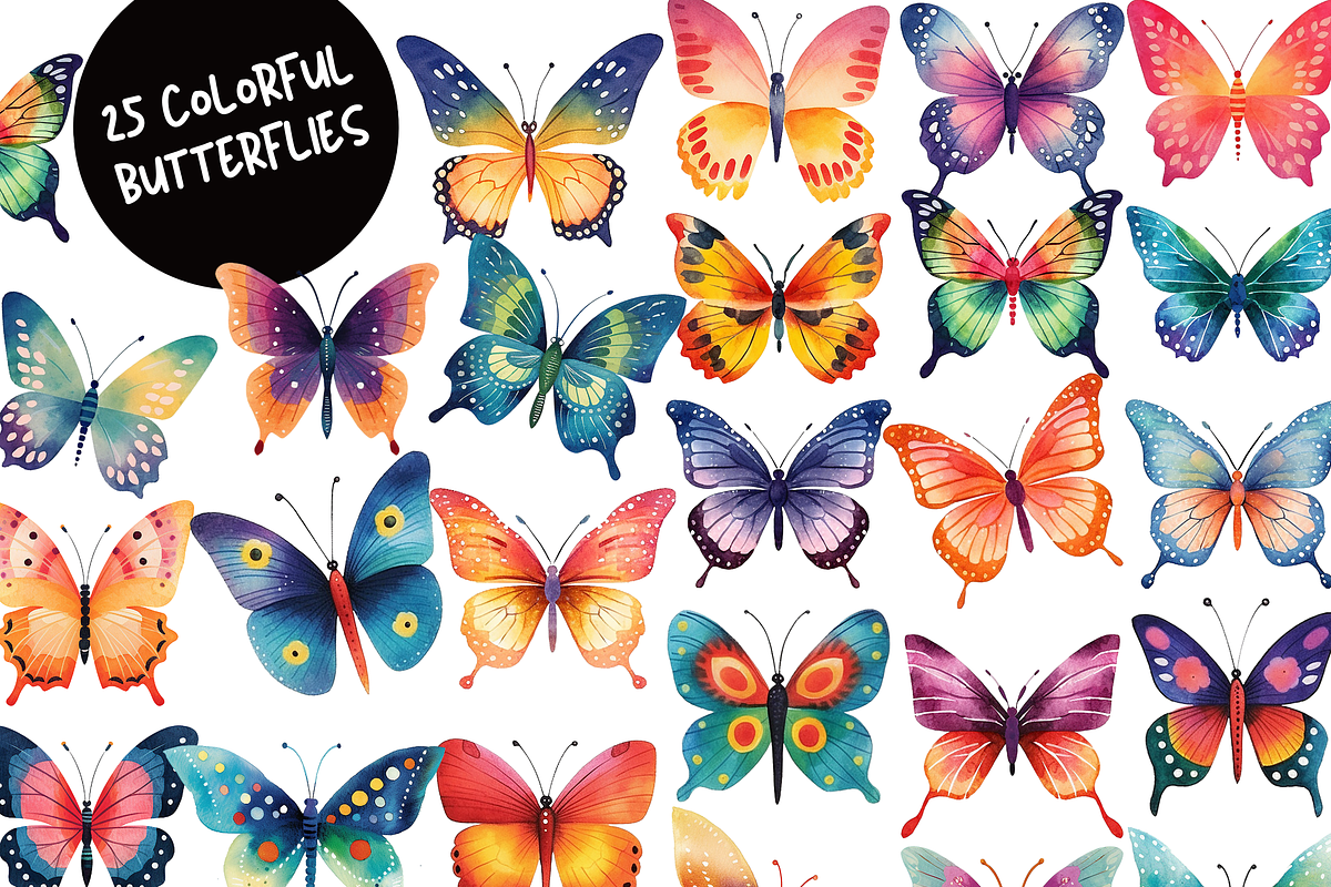 Colorful Butterflies Clipart Set, an Animal Illustration by Creator Goodies (Photo 2 of 7)