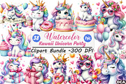 Kawaii Unicorn Party Clipart Bundle, an Illustration by DreamCafeArt (Thumbnail 1 of 6)