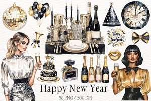 Black & Gold Happy New Year Clipart