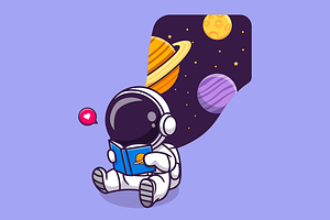 Cute Astronaut Reading Book Space