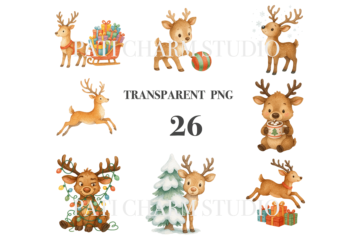 26 Reindeer Clipart, an Animal Illustration by Pati Charm Studio (Photo 3 of 8)