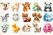 Cute Animals Watercolor Clipart, an Illustration by Libby Wishes (Thumbnail 2 of 10)