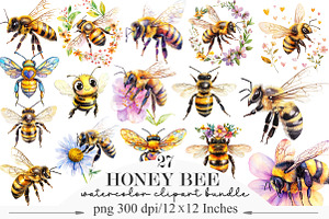 Honey Bee Watercolor Clipart, an Illustration by Designking