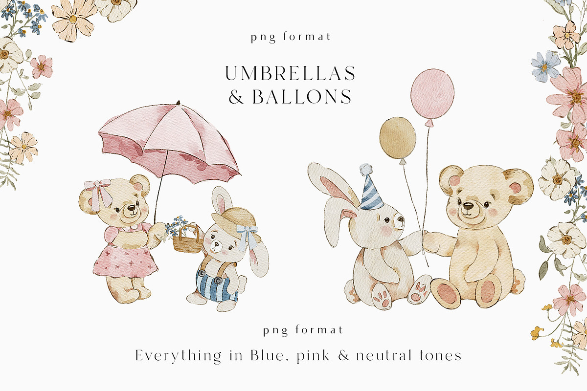 Teddy Bear & Bunny Watercolor spring, a Decorative Illustration by Grace Noboa Illustrations (Photo 7 of 14)