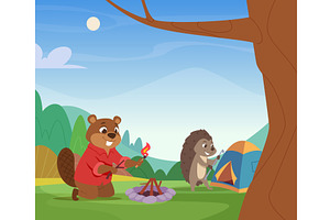 Camping animals. wild outdoor, an Animal Illustration by Onyx