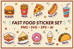 Cartoon Fast Food Stickers Clipart, a Food Illustration by Mad Max Shop