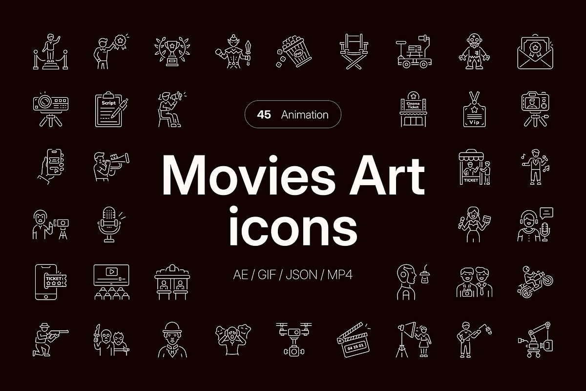 Animated Movie Icon Art Set, an Outline Icon by Prosymbols (Photo 1 of 3)
