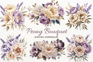 Peony Bouquet Floral Arrangement PNG, a Decorative Illustration by SugarCloudStudioArt