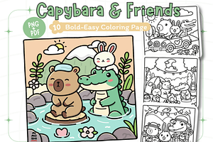 Capybara and Friends Coloring Pages, an Animal Illustration by Design Station